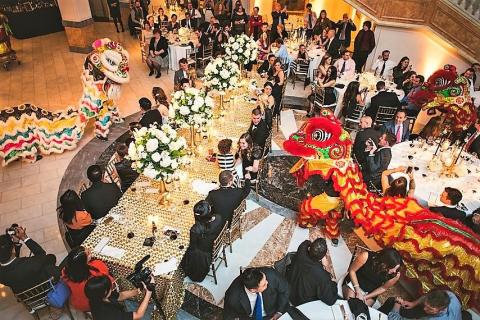 Lucky lions crash a wedding.