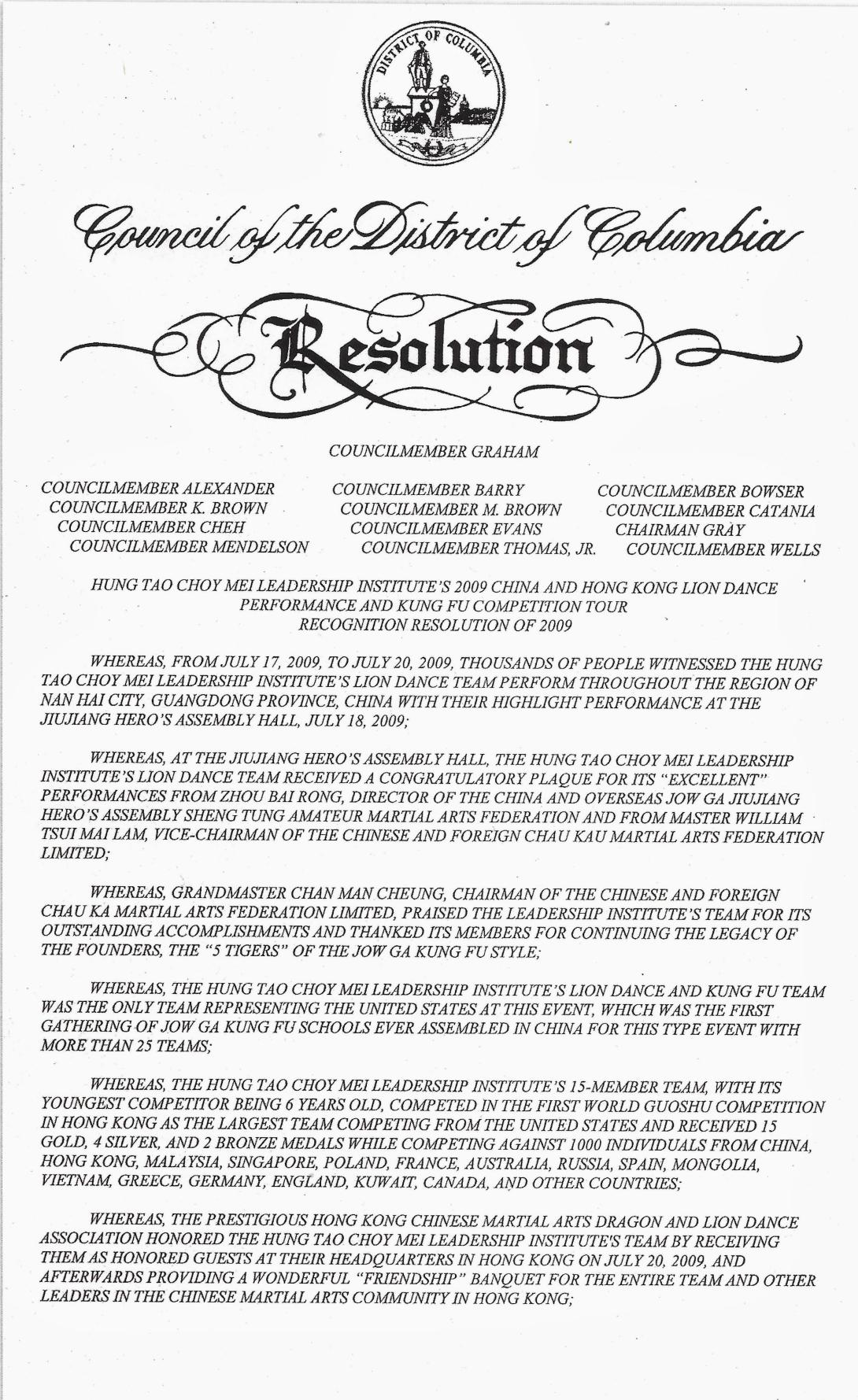 DC City Council Resolution Recognizing HTCMLI Page 1/2